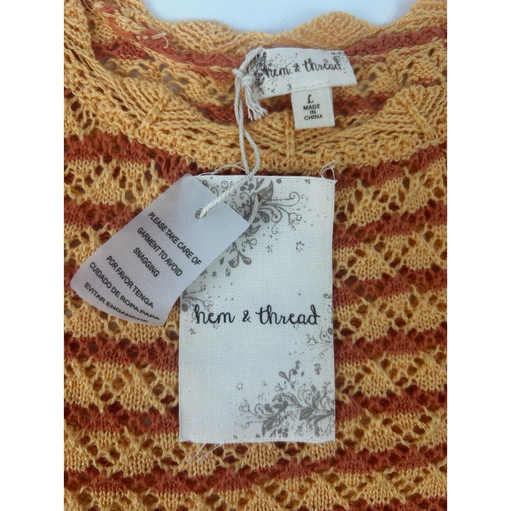 Crocheted Orange Stripped Cropped Tank Top NWT SZ L Women's - Picture 3 of 3